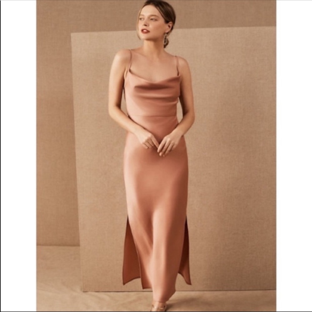 BHLDN Cali Satin Charmeuse MIDI Dress Satin in Sedona Sunset